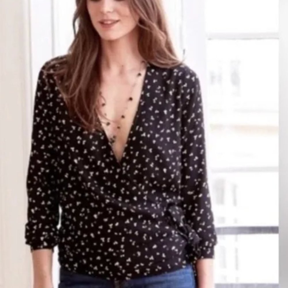 Sezane Blouse Ella- Daisy Noir Wrap Blouse